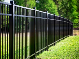 Close-up of a newly installed aluminum fence in Cincinnati, OH