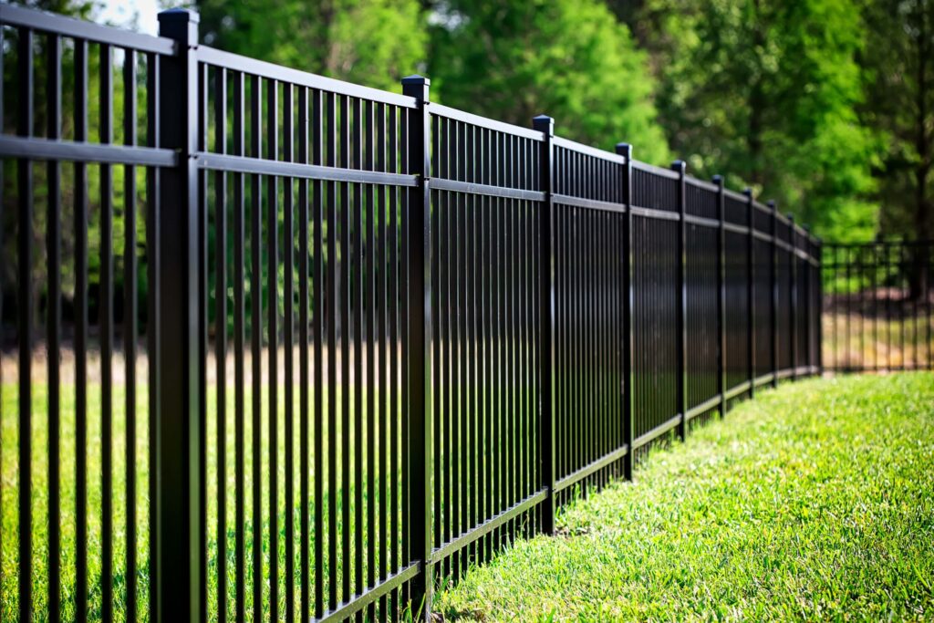 Close-up of a newly installed aluminum fence in Cincinnati, OH