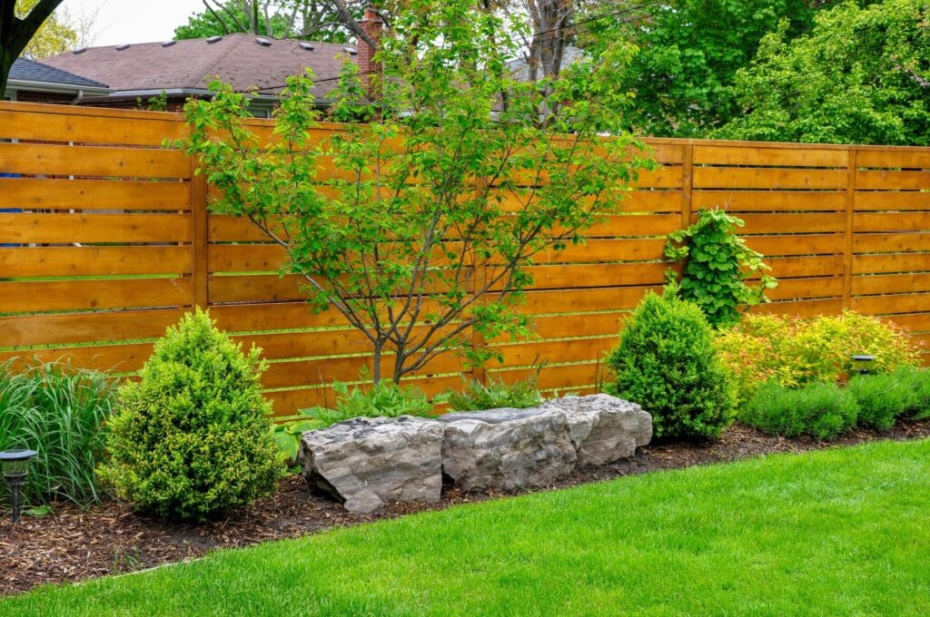 Beautiful horizontal cedar semi-private fence installation in Cincinnati, OH